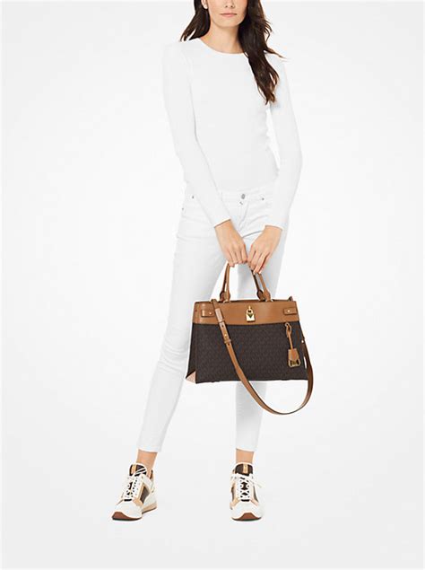 michael michael kors gramercy large leather satchel|Michael Kors white manhattan bag.